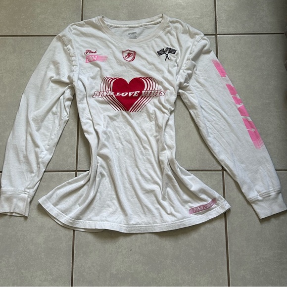Victoria's Secret Pink Racing Campus Long Sleeve Tee in white - Picture 2 of 10